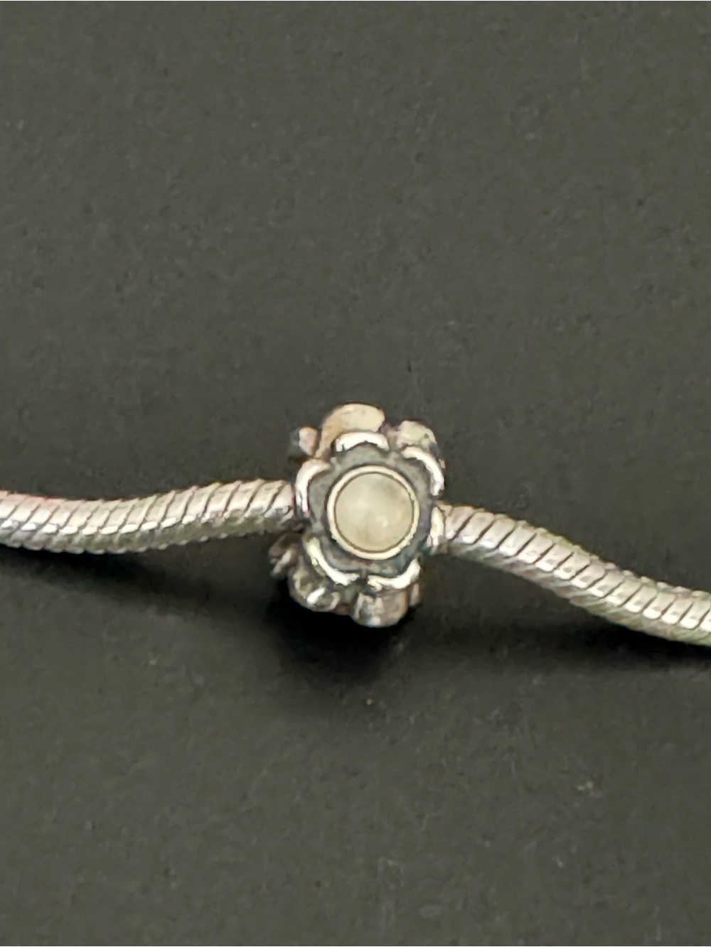 Pandora Retired 925 Sterling Silver “Morning Glory/Moonstone Flower” Bead Charm